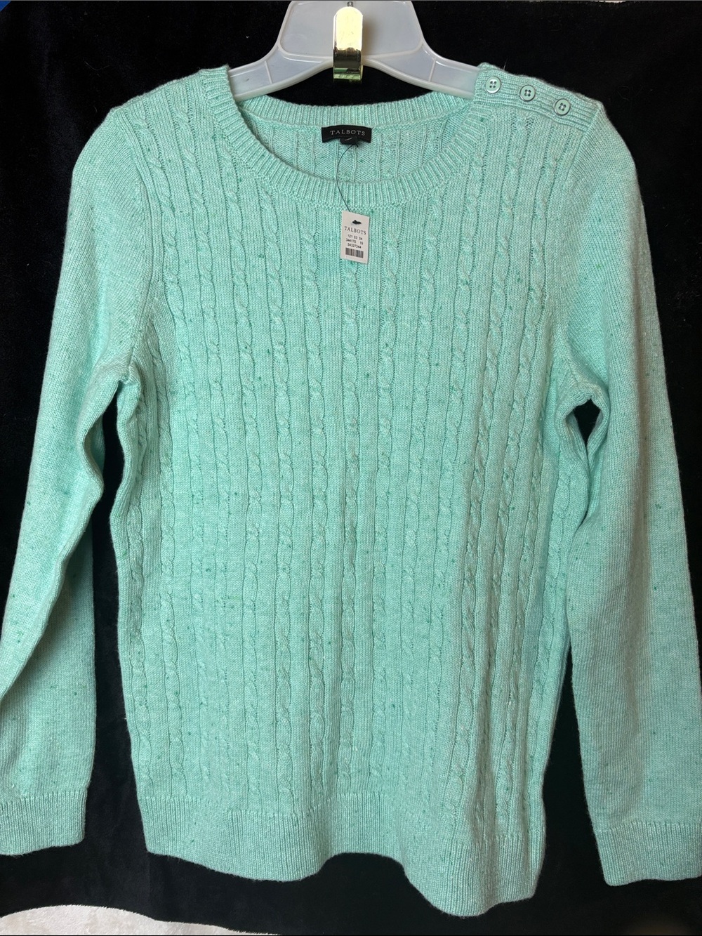 NWT Talbots Pretty green Cabled Crew Neck Long Sleeve Sweater medium